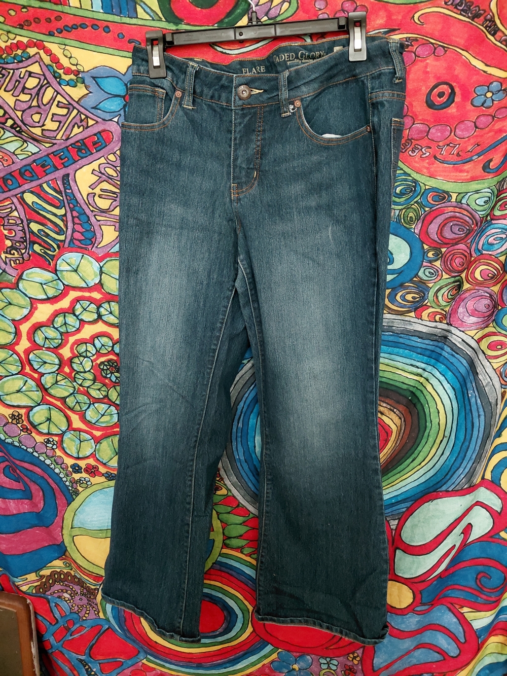 Faded Glory Womans Dark Blue Flare Cut Jeans Size 12